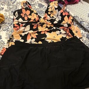 Floral Black and Orange Women's Swimsuit